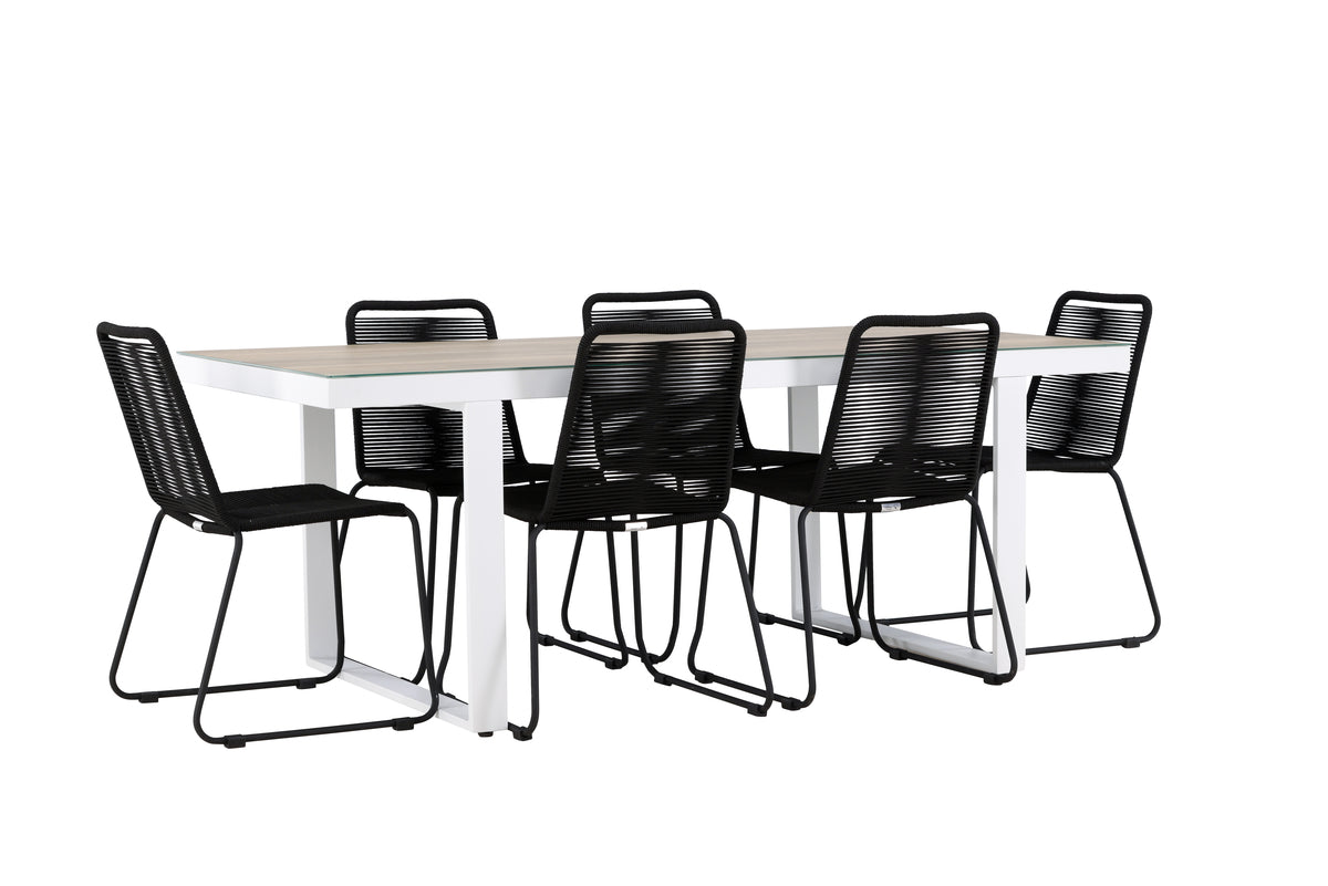 Spisebordsstol 2-pak Sort + Rektangulært spisebord 200 x 90 Hvid