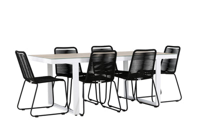 Spisebordsstol 2-pak Sort + Rektangulært spisebord 200 x 90 Hvid