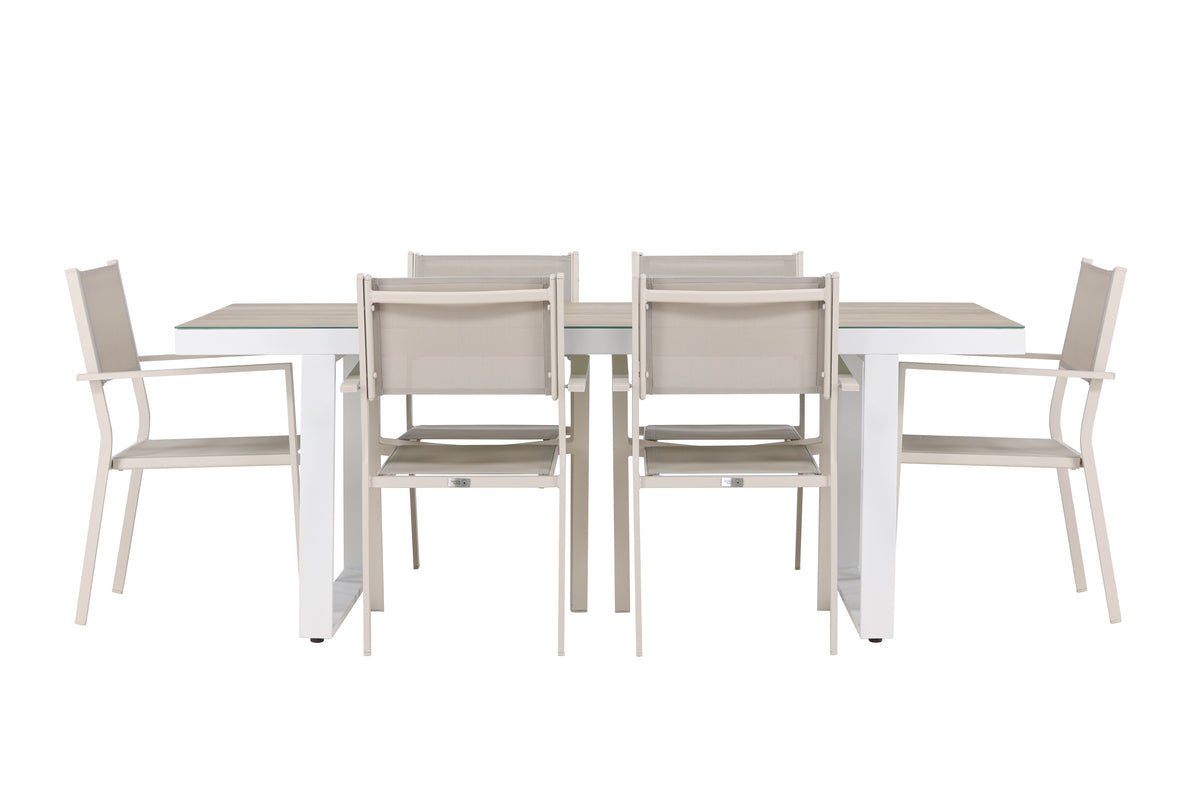 Copacabana & Merlo Spisebordsstole 2-pak Beige + Rektangulært Spisebord 90 x 200 Hvid