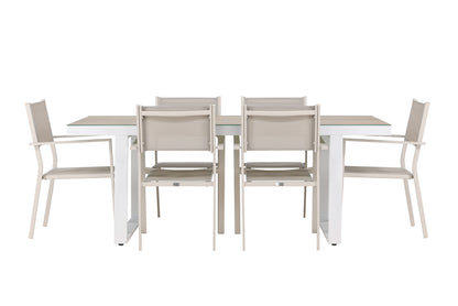 Copacabana & Merlo Spisebordsstole 2-pak Beige + Rektangulært Spisebord 90 x 200 Hvid