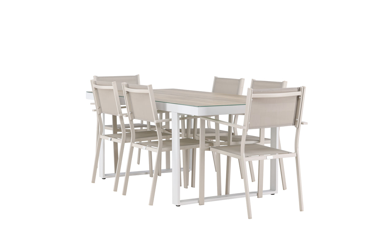 Copacabana & Merlo Spisebordsstole 2-pak Beige + Rektangulært Spisebord 90 x 200 Hvid