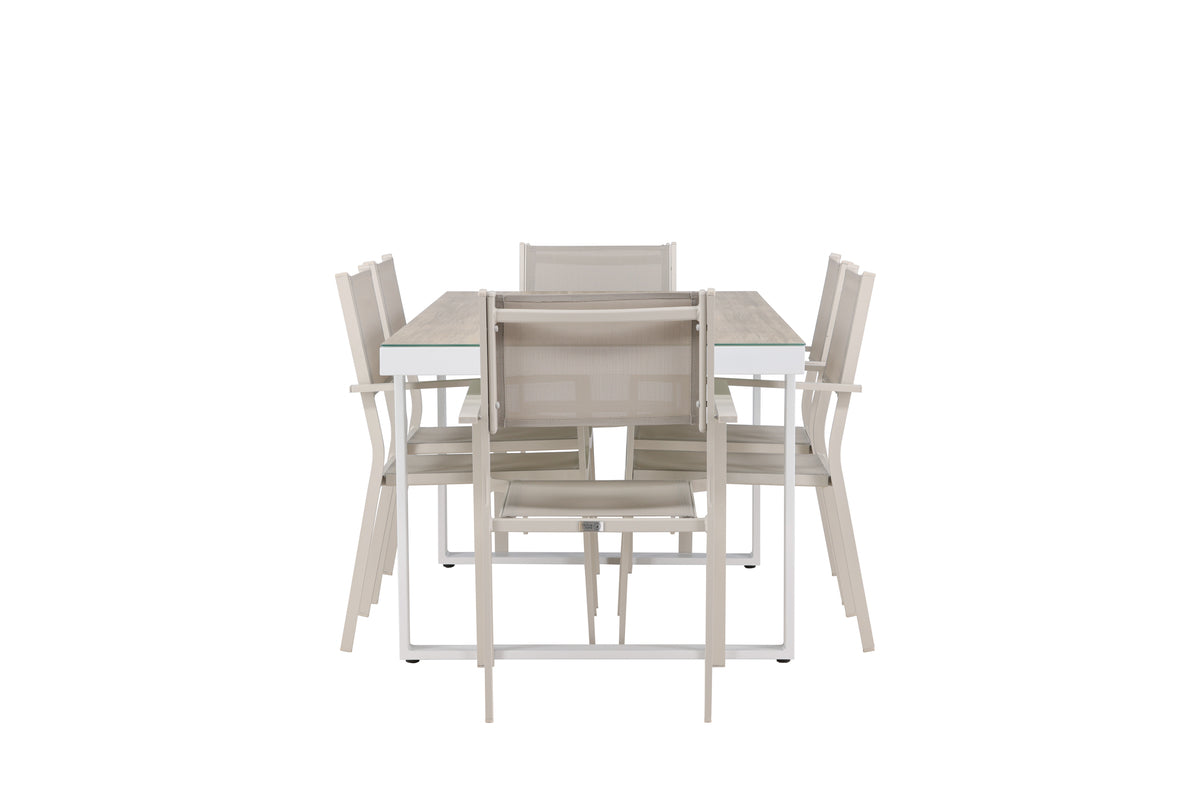 Copacabana & Merlo Spisebordsstole 2-pak Beige + Rektangulært Spisebord 90 x 200 Hvid