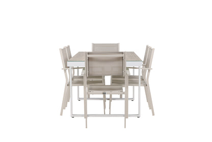 Copacabana & Merlo Spisebordsstole 2-pak Beige + Rektangulært Spisebord 90 x 200 Hvid