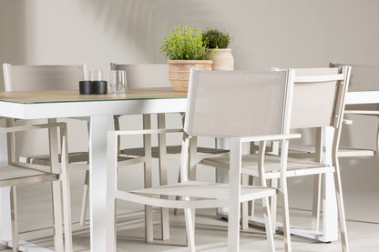 Copacabana & Merlo Spisebordsstole 2-pak Beige + Rektangulært Spisebord 90 x 200 Hvid