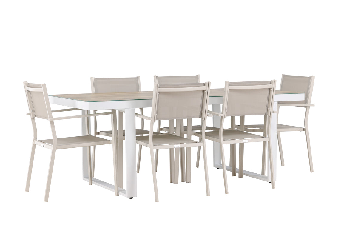 Copacabana & Merlo Spisebordsstole 2-pak Beige + Rektangulært Spisebord 90 x 200 Hvid
