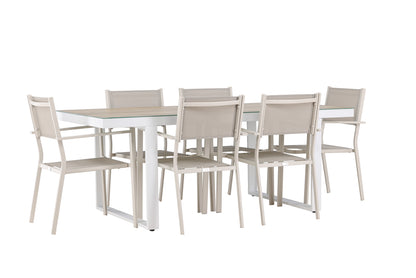 Copacabana & Merlo Spisebordsstole 2-pak Beige + Rektangulært Spisebord 90 x 200 Hvid