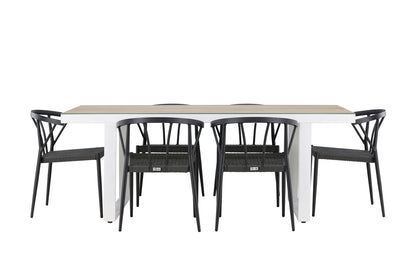 Spisebordsstol 6-pak Sort + Rektangulært Spisebord 200 x 90 Hvid