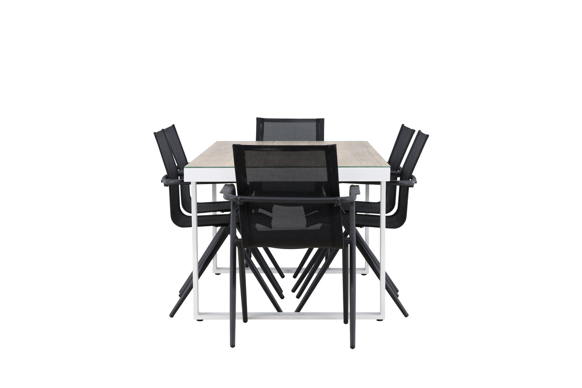 Spisebordsstol 6-pak Sort + Rektangulært Spisebord 200 x 90 Hvid