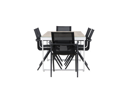 Spisebordsstol 6-pak Sort + Rektangulært Spisebord 200 x 90 Hvid