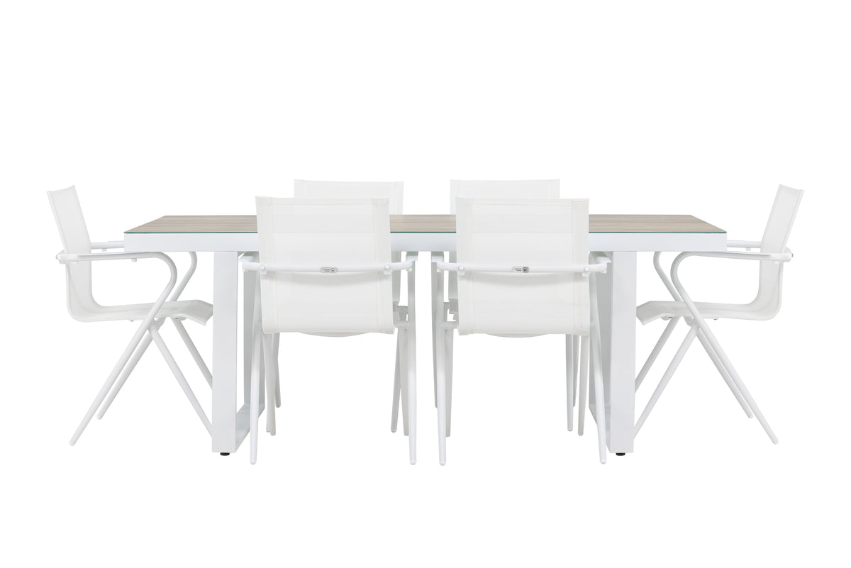 Spisebordsstol 6-pak Hvid + Rektangulært spisebord 200 x 90 Hvid