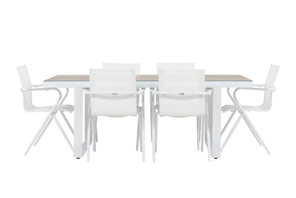 Spisebordsstol 6-pak Hvid + Rektangulært spisebord 200 x 90 Hvid