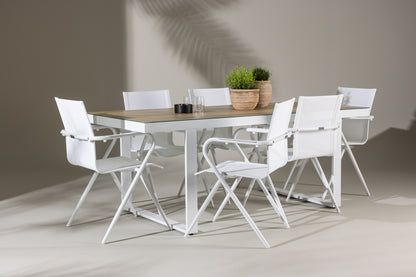 Spisebordsstol 6-pak Hvid + Rektangulært spisebord 200 x 90 Hvid
