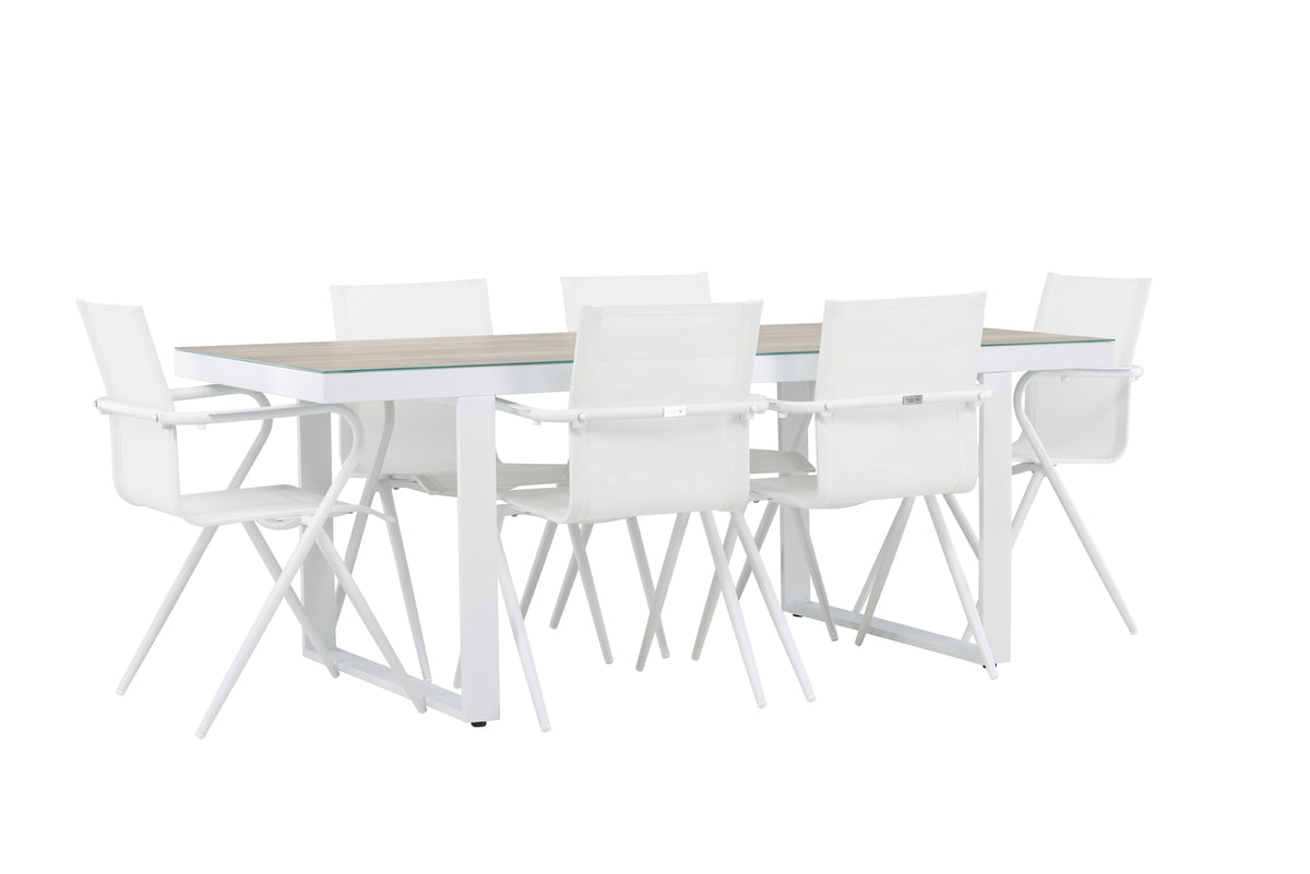 Spisebordsstol 6-pak Hvid + Rektangulært spisebord 200 x 90 Hvid