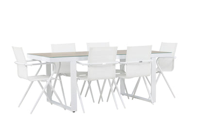 Spisebordsstol 6-pak Hvid + Rektangulært spisebord 200 x 90 Hvid