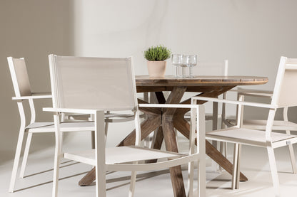 Spisebordsstol 2-pak Beige + Rundt spisebord 140 Brun