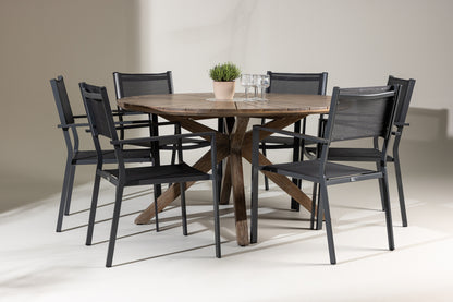 Spisebordsstol 2-pak Sort + Rundt Spisebord 140 Brun