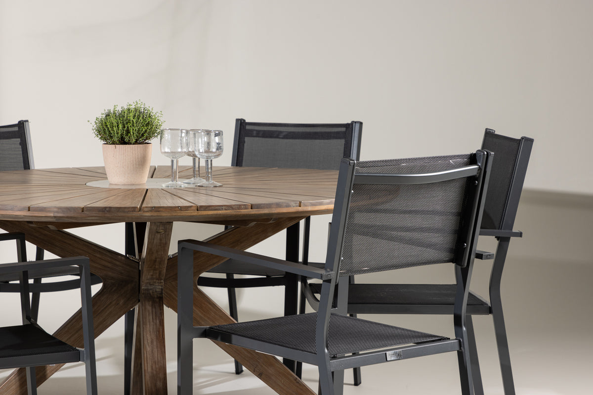 Spisebordsstol 2-pak Sort + Rundt Spisebord 140 Brun