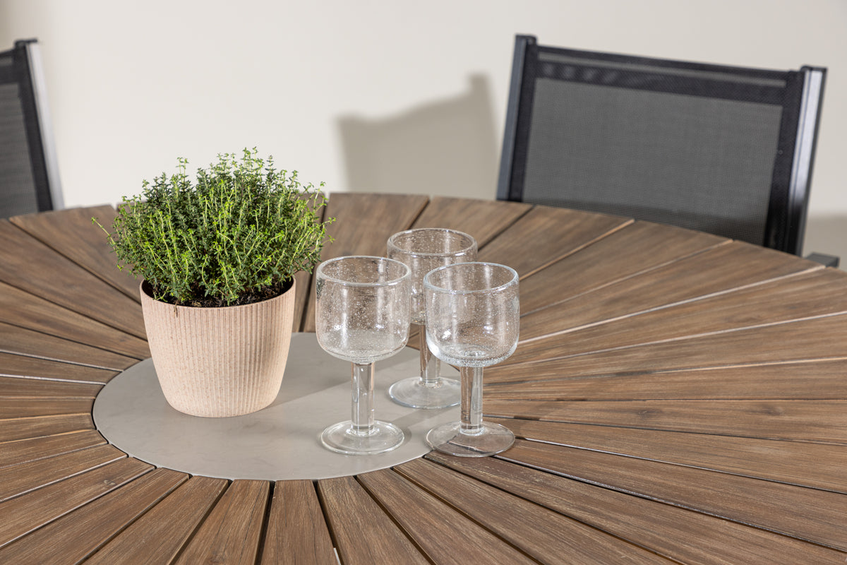 Spisebordsstol 2-pak Sort + Rundt Spisebord 140 Brun