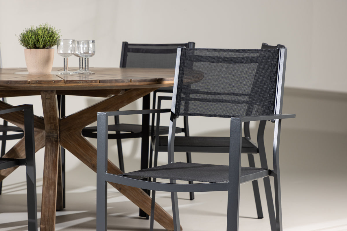 Spisebordsstol 2-pak Sort + Rundt Spisebord 140 Brun