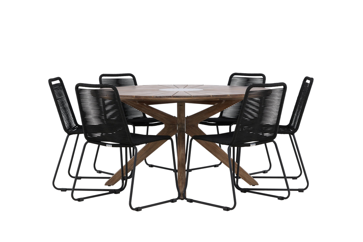 Spisebordsstol 2-pak Sort + Rundt Spisebord 140 Brun