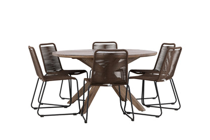 Spisebordsstol 2-pak Brun/Sort + Rundt Spisebord 140 Brun