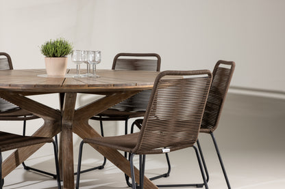 Spisebordsstol 2-pak Brun/Sort + Rundt Spisebord 140 Brun