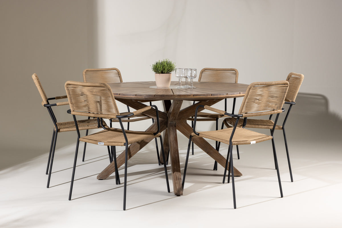 Spisebordsstol 2-pak Brun + Rundt Spisebord 140 Brun