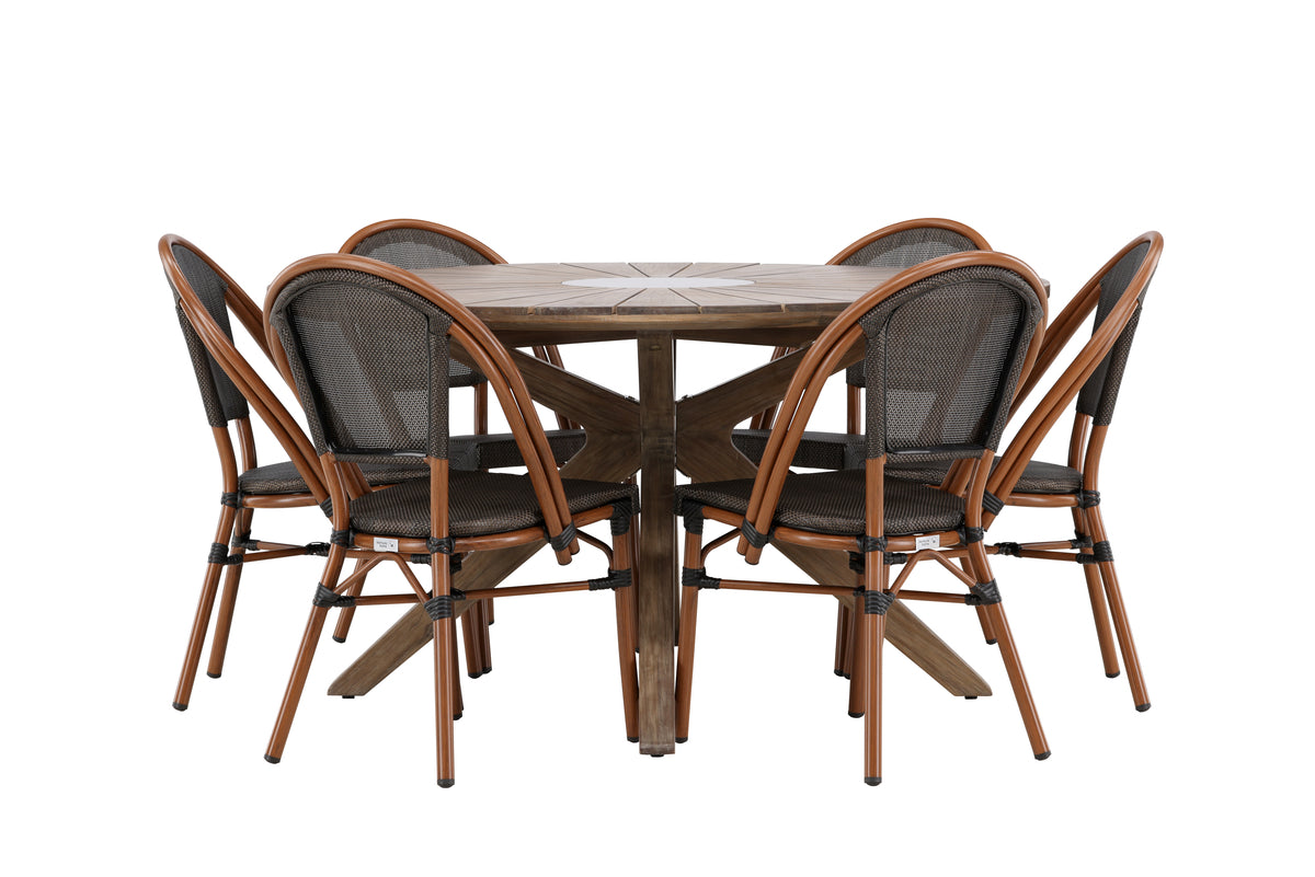 Rundt spisebord 140 Brun + Caféstol 2-pak Sort