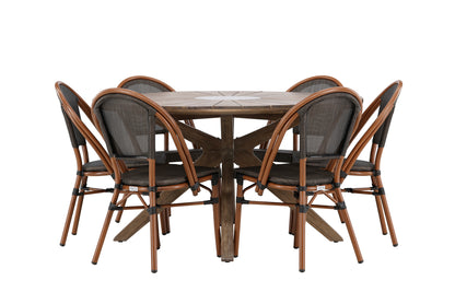 Rundt spisebord 140 Brun + Caféstol 2-pak Sort