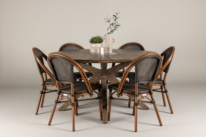 Rundt spisebord 140 Brun + Caféstol 2-pak Sort