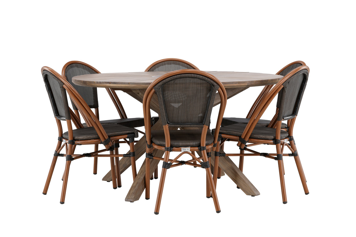 Rundt spisebord 140 Brun + Caféstol 2-pak Sort