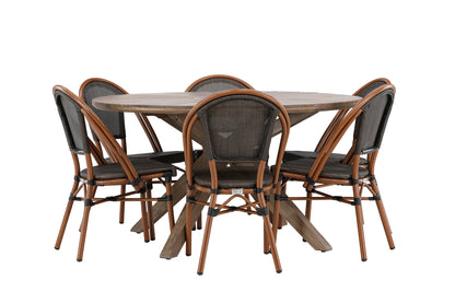 Rundt spisebord 140 Brun + Caféstol 2-pak Sort