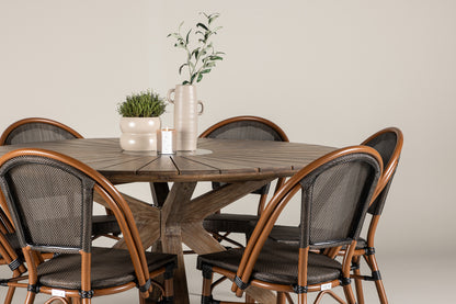 Rundt spisebord 140 Brun + Caféstol 2-pak Sort