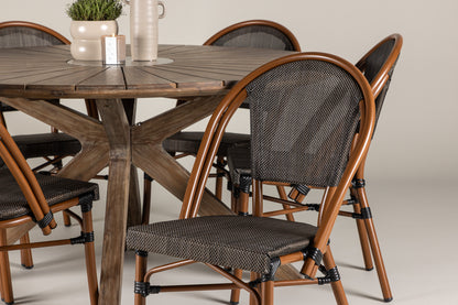 Rundt spisebord 140 Brun + Caféstol 2-pak Sort