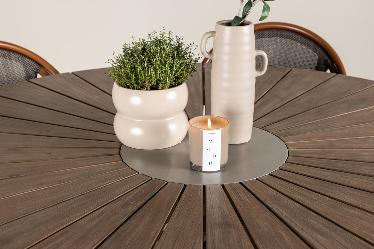 Rundt spisebord 140 Brun + Caféstol 2-pak Sort