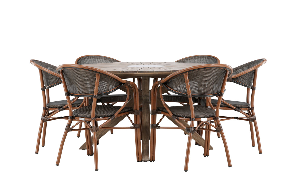 Rundt spisebord 140 Brun + Caféstol 2-pak Sort