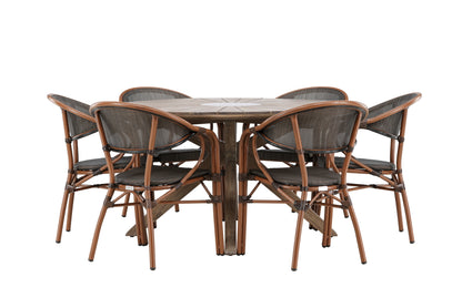 Rundt spisebord 140 Brun + Caféstol 2-pak Sort