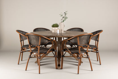 Rundt spisebord 140 Brun + Caféstol 2-pak Sort