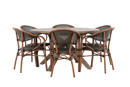 Rundt spisebord 140 Brun + Caféstol 2-pak Sort