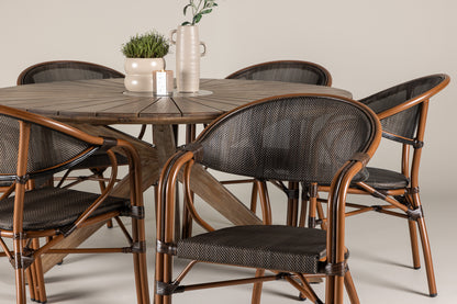 Rundt spisebord 140 Brun + Caféstol 2-pak Sort