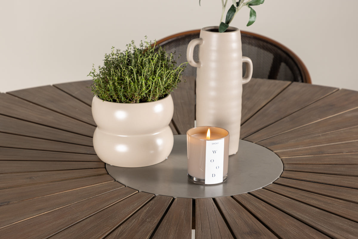 Rundt spisebord 140 Brun + Caféstol 2-pak Sort