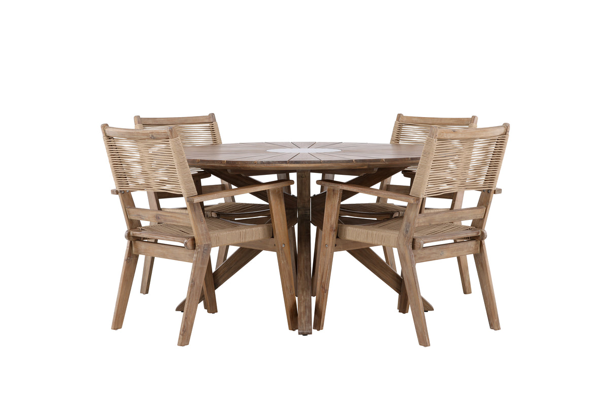 Rundt spisebord 140 Brun + Spisestol 2-pak Brun