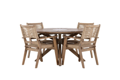 Rundt spisebord 140 Brun + Spisestol 2-pak Brun