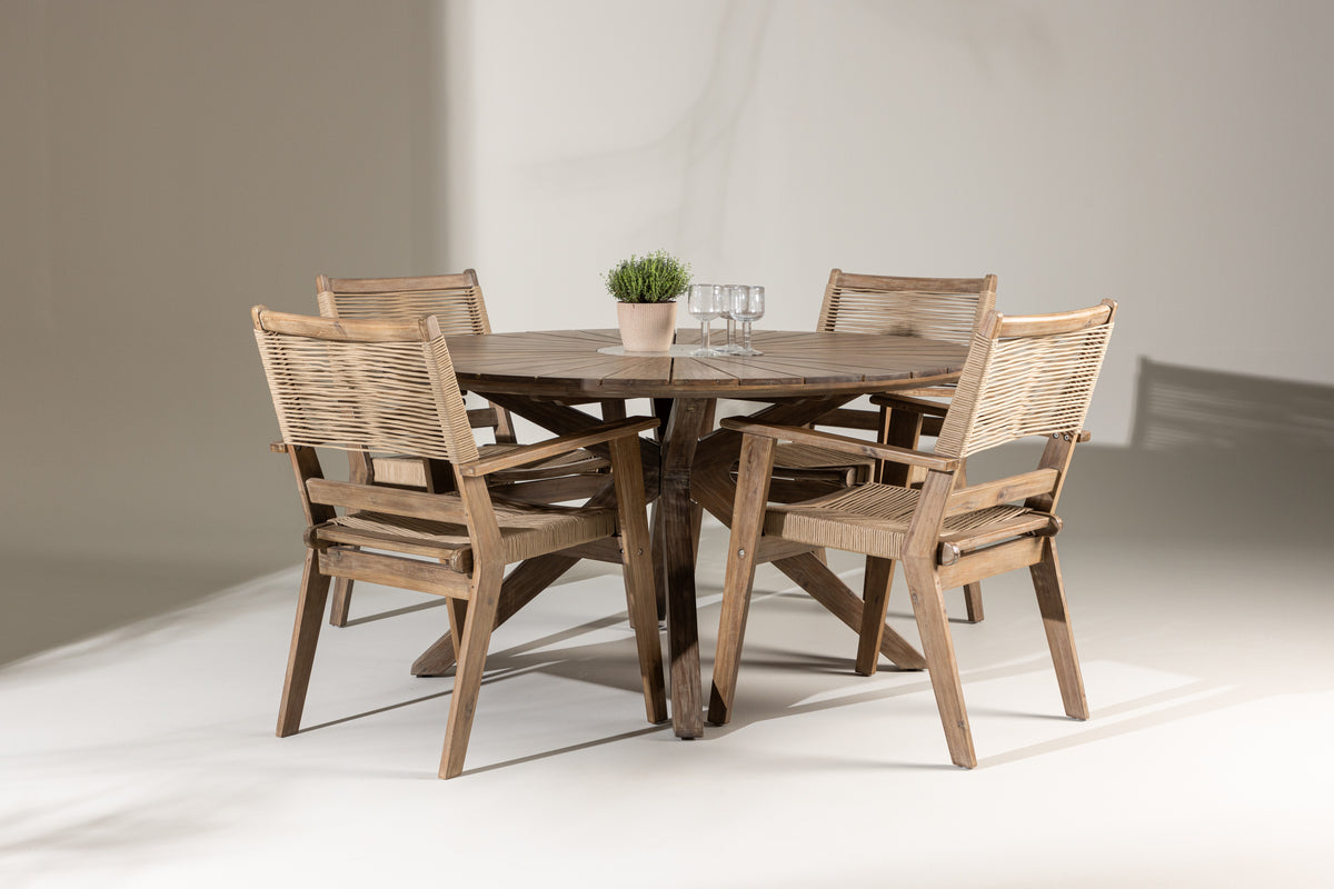 Rundt spisebord 140 Brun + Spisestol 2-pak Brun