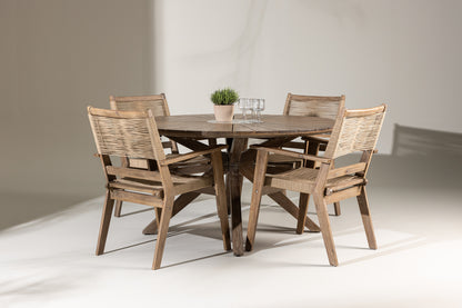 Rundt spisebord 140 Brun + Spisestol 2-pak Brun