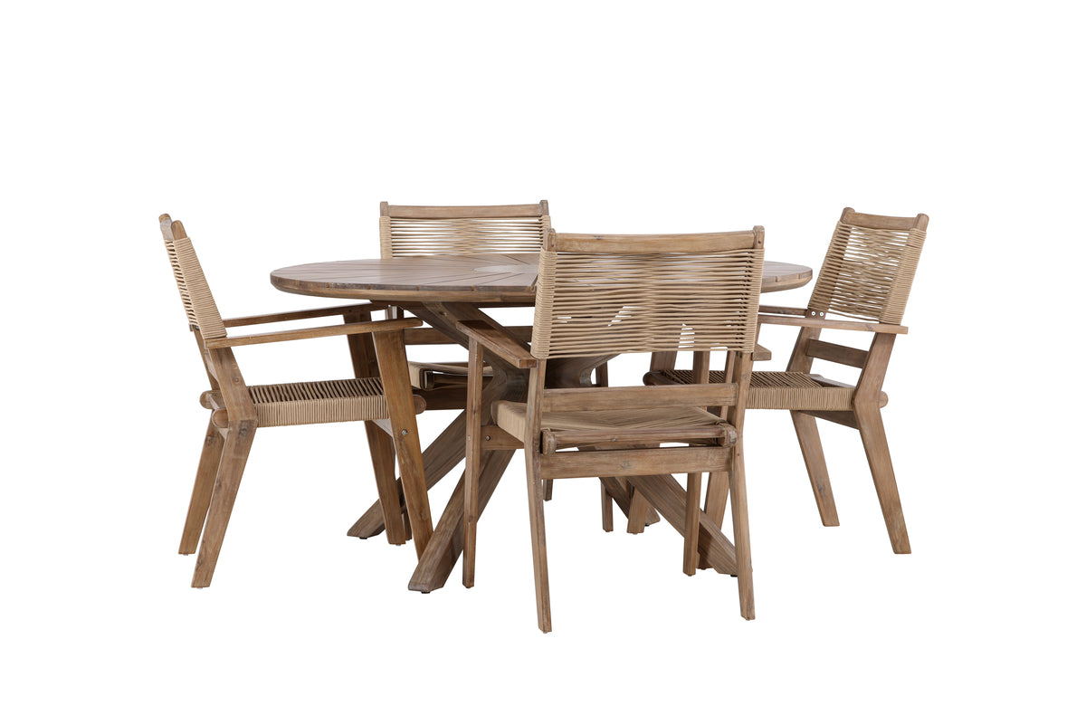 Rundt spisebord 140 Brun + Spisestol 2-pak Brun