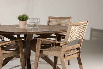 Rundt spisebord 140 Brun + Spisestol 2-pak Brun