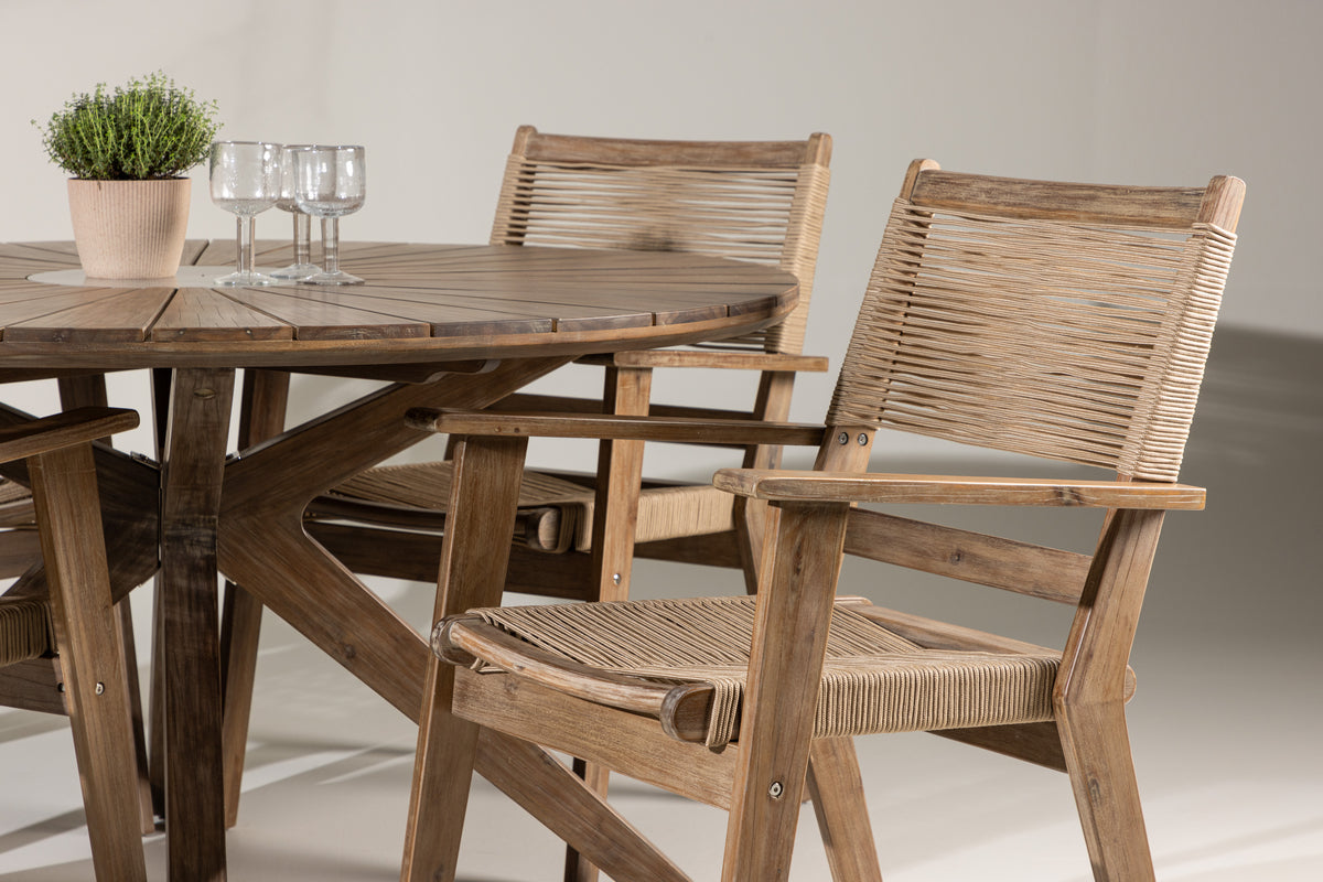 Rundt spisebord 140 Brun + Spisestol 2-pak Brun