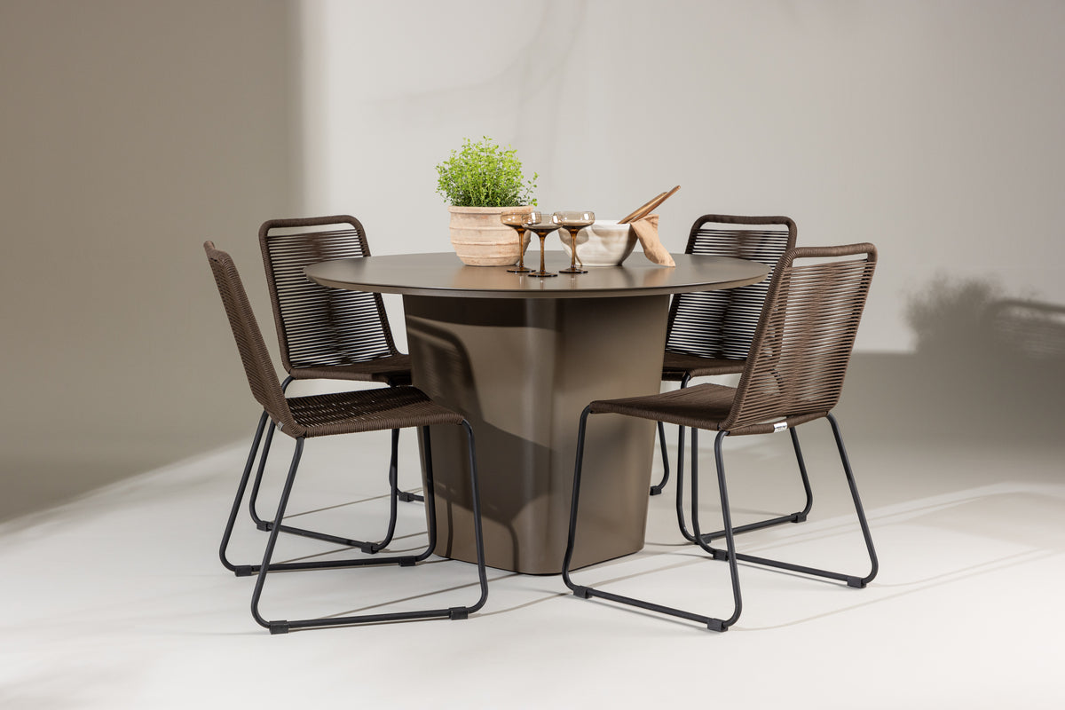 Spisebordsstol 2-pak Brun/Sort + Rundt Spisebord 120 Brun