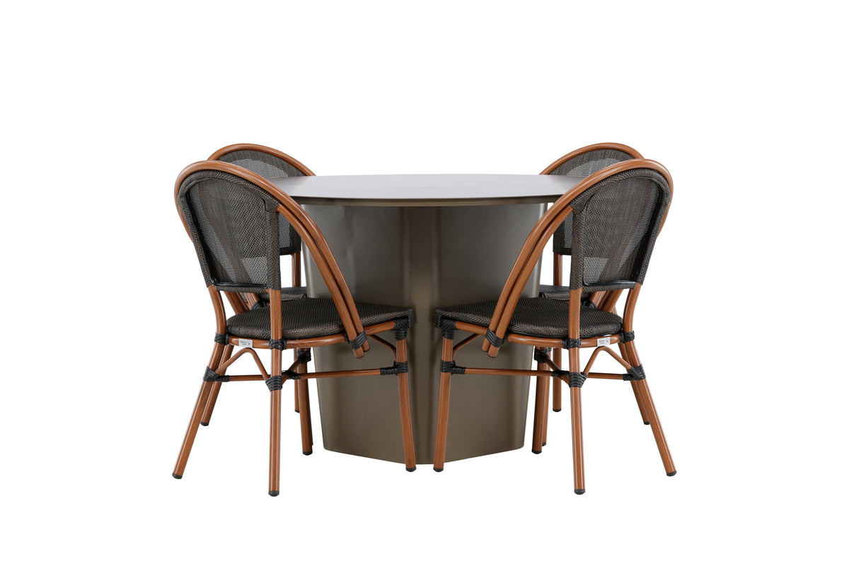 Rundt spisebord 120 Brun + Caféstol 2-pak Sort